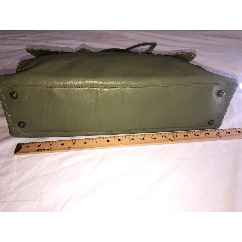 Vintage Jamie Young Co Olive Green Leather Bag Large Tote Work Laptop Boho - Picture 5 of 11